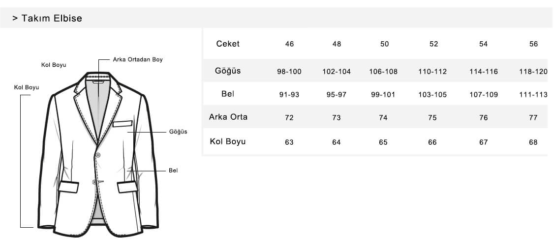 جدول سایز الگوی کت مردانه ترکیه ای