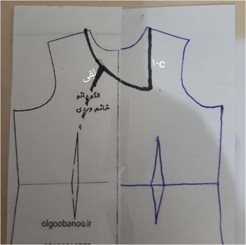 آموزش الگوی مدل پیراهن زنانه اندامی با طرح یقه فانتزی
